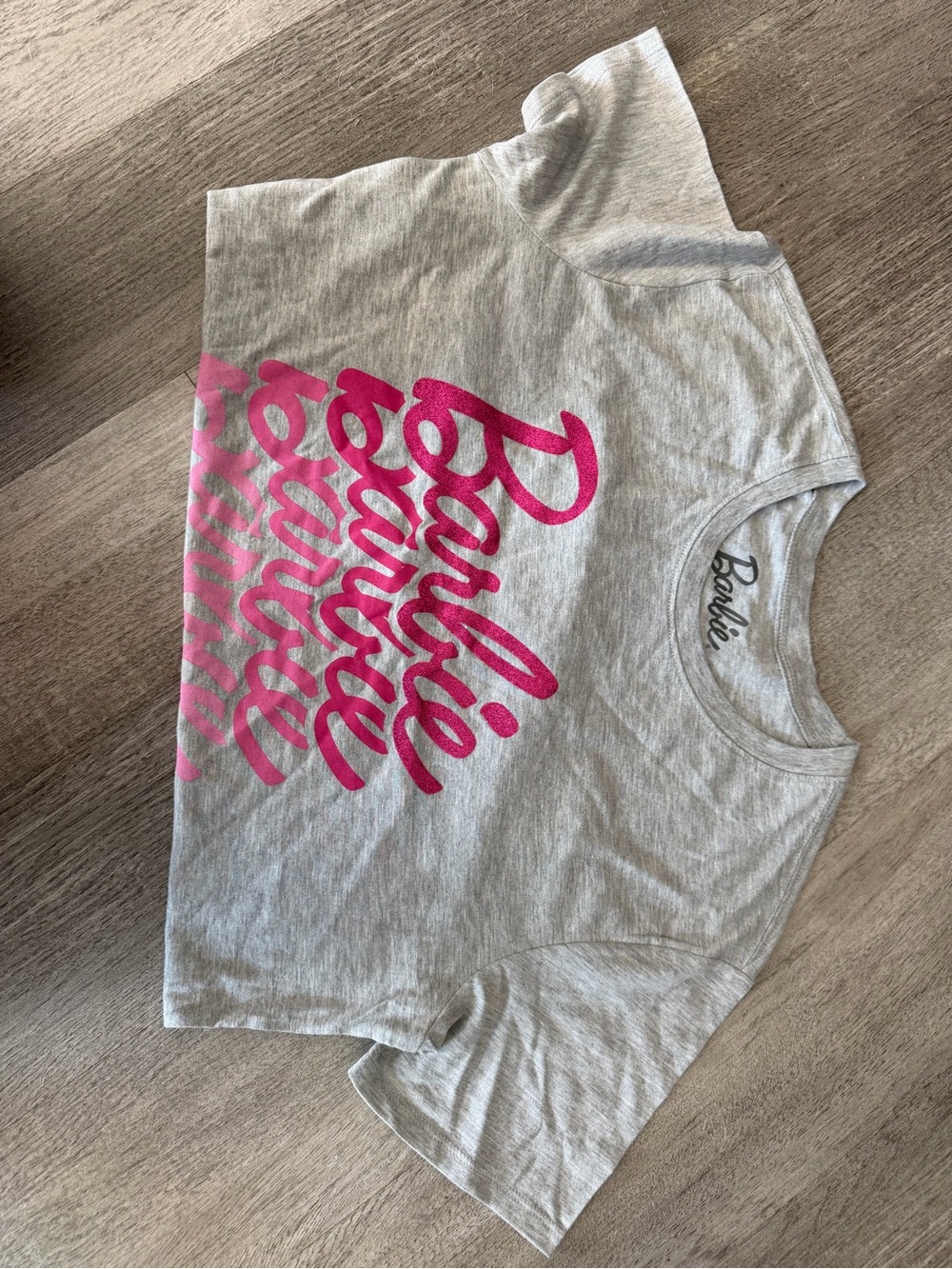 Barbie Gray Tee with Hot Pink Script Logo